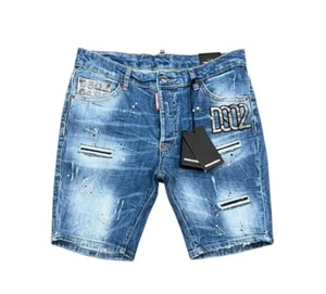 New DSQ2 Short Jeans Light Blue Men's Washed Slim Fit Ripped Pants - Picture 1 of 2