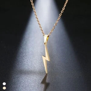 Jewelry Metal Necklace Choker Stainless Steel Lightning Pendant Long Chain - Picture 1 of 13
