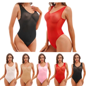Womens High Cut One Piece Swimsuit Mesh See Through Bodysuit Leotard Swimwear , - Picture 1 of 16