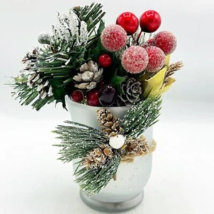 Pinecone and Holly Faux Winter Bouquet in Glass Container - Picture 1 of 6