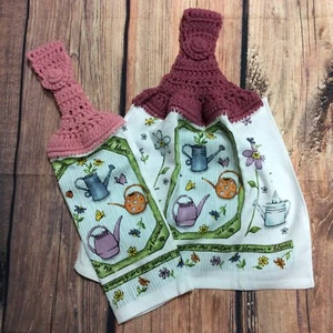 Growing In The Garden - 2 Piece Kitchen Towel Set Light Dark Rose Pink Spring - Picture 1 of 3