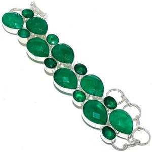 Emerald(Simulated) Gemstone Handmade 925 Silver Bracelet 7-8" R-2271 - Picture 1 of 1