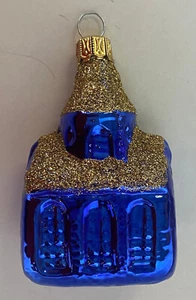 Alter Weihnachtsschmuck Christbaumschmuck Formteil Kirche Gold blau 6072/22 - Bild 1 von 2