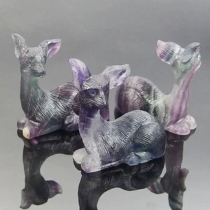 Carved Natural Fluorite Stone Deer Statue Display Home Decoration Collectible - Picture 1 of 12