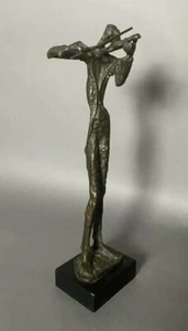 VINTAGE MID CENTRURY MODERN BRUTALIST VIOLIN PLAYER 15" BRONZE STATUE SCULPTURE - Picture 1 of 9
