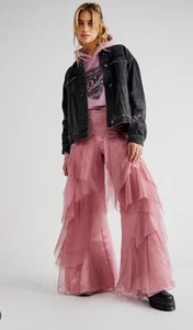 Free People Brenda knight Fairy Chiffon Lace Tulle Wide leg Flutter Pants L - Picture 1 of 6