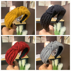 Women Knitted Knot Cross Headband Twisted Hair Band Head Wrap Wool Bow Headwear