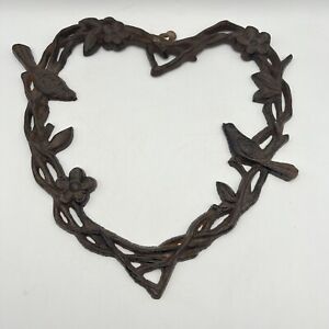 GL Rustic Cast Iron Heart Wall Hanging Decor Love Birds Flowers Cottage Core