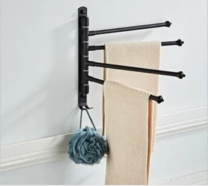 4 Arms Swivel Towel Bar Rail Rack with Wall Mounted 180° Rotation Towel Hanger - Picture 1 of 9