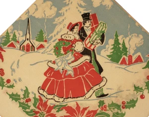 Vintage Christmas Crepe Paper Napkin Victorian Couple TopHat Serviette NAP1-15 # - Imagen 1 de 3