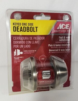 ACE, Keyed One Side Deadbolt, Antique Brass, NEW - Image 1 of 2