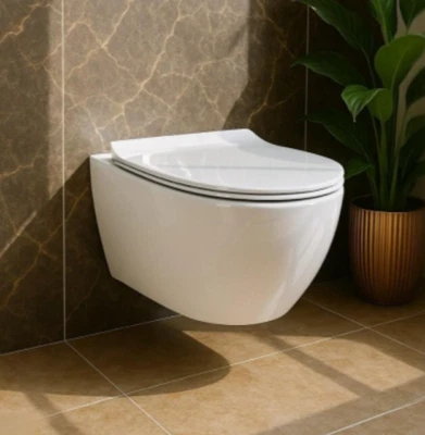 BADLAND Spülrandloses Wand Hänge WC Spülrandlos Toilette Tiefspüler mit Sitz Absenkautom