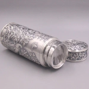 Pure 999 Silver Water Cup Peony Fine Silver Inner Container Vacuum Cup 6.3inch - Picture 1 of 9