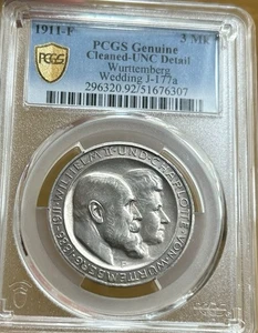 Alemania 1911 F 3 marcos de plata. Boda Wurttemberg. Detalles PCGS UNC - Imagen 1 de 2