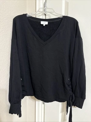 SOMA Weekend Mujer’s Sudadera Negra Top Lateral Con Cordones Grande Cómoda Clásica S Foto 1 de 4