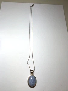 MNSN 925 Sterling Silber Vintage Blau Spitze Achat Anhänger mit Halskette MÄNGEL - Bild 1 von 5