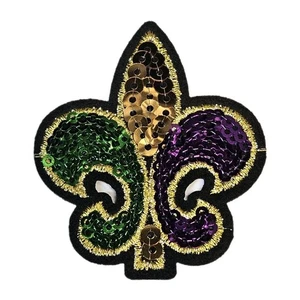 Sequins Fleur De Lis Patch Embroidered Iron On Patches 2.5" x 2.25" - Picture 1 of 5