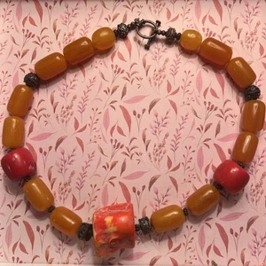 Absolutely Dynamite! Antique Coral & Bakelite Bead Necklace - Spectacular! - Picture 1 of 8