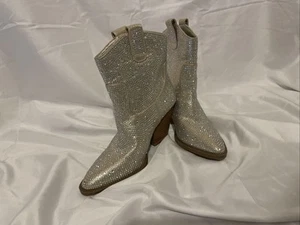 Women’s Boots Size 6.5 Forever Silver Rhinestone Ankle Cowboys Western Boots - Picture 1 of 7