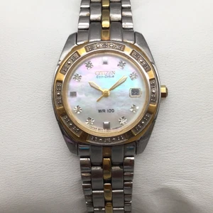 Reloj Citizen Eco-Drive 26mm WR100 Dos Tonos Acero Inoxidable Fecha Mujer 7.25" - Imagen 1 de 14