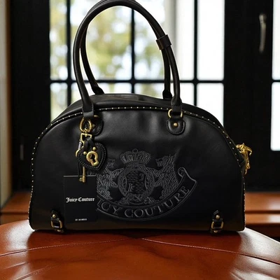 Juicy Couture Twig maxi black PU and gold tone bowling handbag new - Image 1 of 4