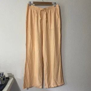 Pantalones HG Verano Pull-On Mezcla de Lino XL Pierna Ancha Melocotón Cordón Resort Playa - Imagen 1 de 11