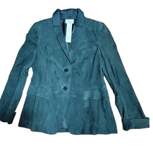 A-K-R-I-S AKRIS PUNTO Blazer Ladies Size 10 Lamb Suede Hunter Green Roll Cuff - Picture 1 of 11