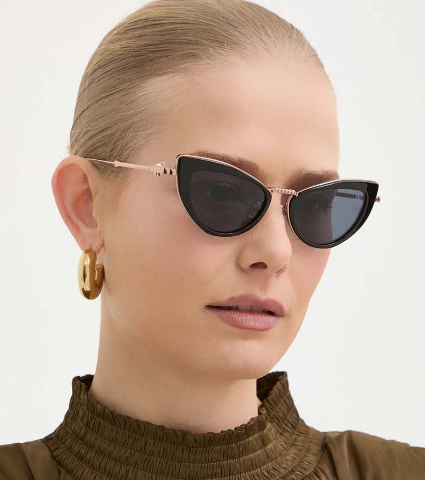 Valentino VIII VLS-102A Black/Rose Gold/Grey 50-18-142 Sunglasses Authentic