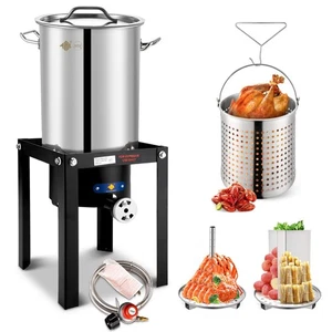 32QT Stainless Steel Stock Pot & 55,000 BTU Propane Burner Outdoor Deep Fryer - Picture 1 of 6