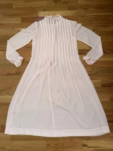Vintage Albert Nipon Dress Small Victorian Pink Chiffon Pleated Midi No Belt - Picture 1 of 5