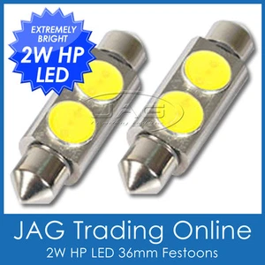 2 x 36mm 2W HP SMD LED WHITE FESTOON GLOBES - Car/Caravan/Truck Interior Lights - Picture 1 of 3