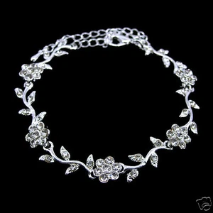 Elegant Little Flower Leaf Wedding Bridal Austrian Crystal Bracelet - Picture 1 of 1