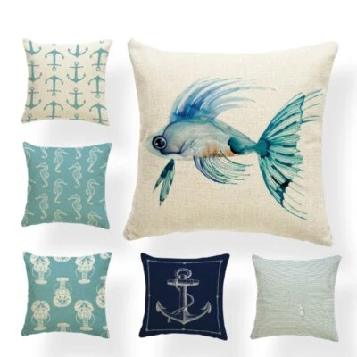 Classic Fashion Marine Style Cushion Cover Fish Conch Coral Scallop Starfish - Image 1 of 4