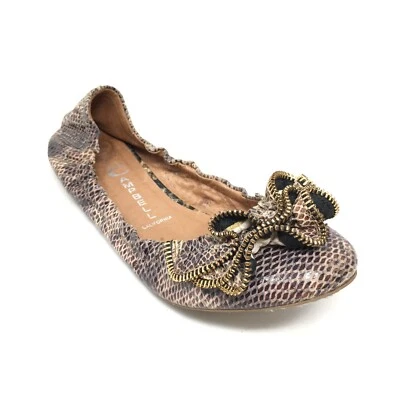 Женские Jeffrey Campbell поскользнуться на балетки туфли размер 8 коричневый кожаный змея - Изображение 1 из 4