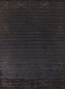 Charcoal Gabbeh Bordered Room Size Rug 9'x12' Wool Hand-made Tribal Oriental Rug