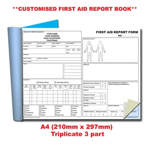 **PERSONALISED** NCR First Aid Report Triplicate Book A4 (210mm x 297mm) 2 PACK - Picture 1 of 4