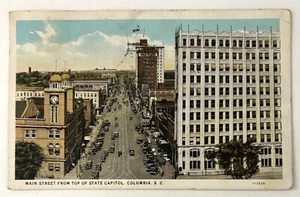 Vtg 1930s Postcard Main Street from Top of State Capitol Columbia South Carolina - Picture 1 of 2
