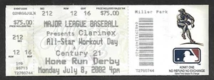 2002 ALL STAR HR DERBY Miller Park BIGLIETTO COMPLETO (non una replica) BREWERS NM A - Foto 1 di 1