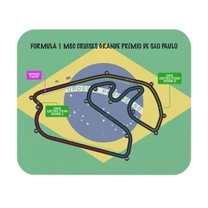 Formula One Mouse Pad featuring the Brazilian Grand Prix track layout and flag. - Picture 1 of 5