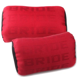 Red JDM Bride Neck Headrest Pillow Fabric Racing Seat Material 2PCS - Picture 1 of 5