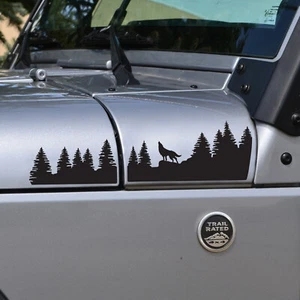 Tree Line with Wolf Decal for Hood of Jeep Wrangler JK (2007-2018) - Picture 1 of 5