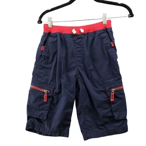Hanna Andersson Cargo Bermuda Shorts Boys Size 12 (150) Navy Blue Red Pull On - Picture 1 of 6