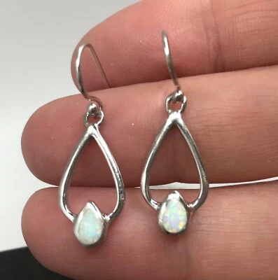Faux opal pear drop earrings, solid Sterling Silver, gift Box. - Image 1 of 4