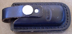 Vintage Ka-bar Folding KNIFE SHEATH ONLY black leather - belt clip marked JAPAN - Picture 1 of 8