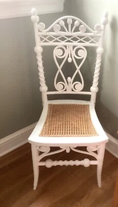 Antique White Wicker Chair with Flared Caned Seat - Picture 1 of 8