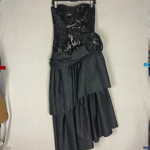 Donna Karan Women's Black Sequin Strapless Dress Prom Bow Lined Padded Zip Up - Picture 1 of 11