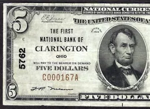 🇺🇸 OH 1929 $5 ♚♚CLARINGTON, OHIO♚♚ PMG VERY FINE 25 SCARCE NOTE ! - Picture 1 of 3