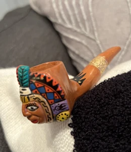 VTG Ceramic Indian Chief Smoking Pipe Handpainted Handmade - Picture 1 of 9