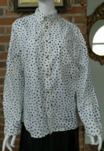 H&M Blouse Black & White Print 100% Cotton Long Sleeves Regular Fit Sz M - Picture 1 of 8