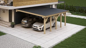 Wandanbaucarport 6x6m KVH Massivholz Flachdach mit Trapezbleche Carport Bausatz - Bild 1 von 5